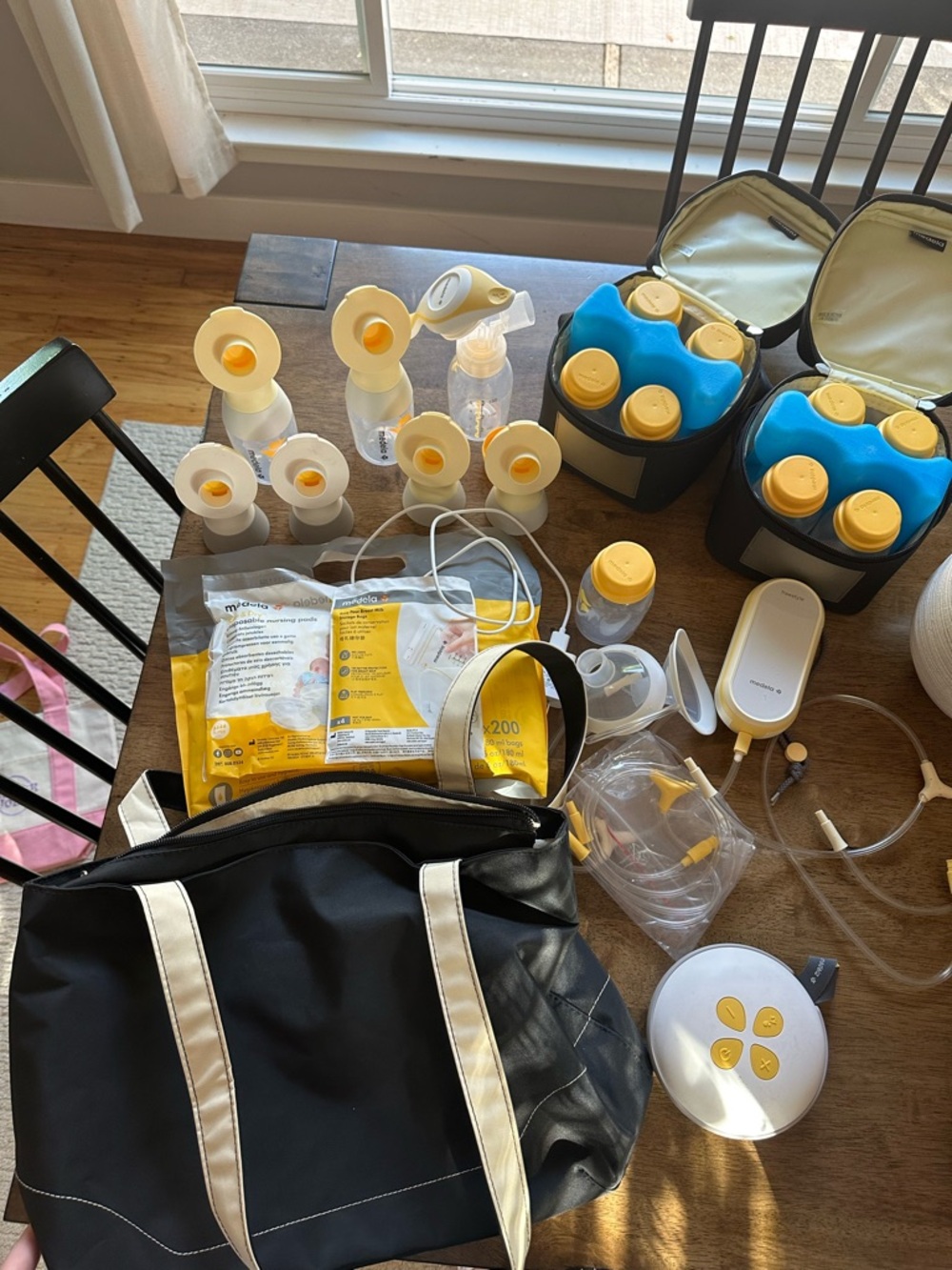 Electric Double Breast Pump Set with Black Tote - Yellow Accents